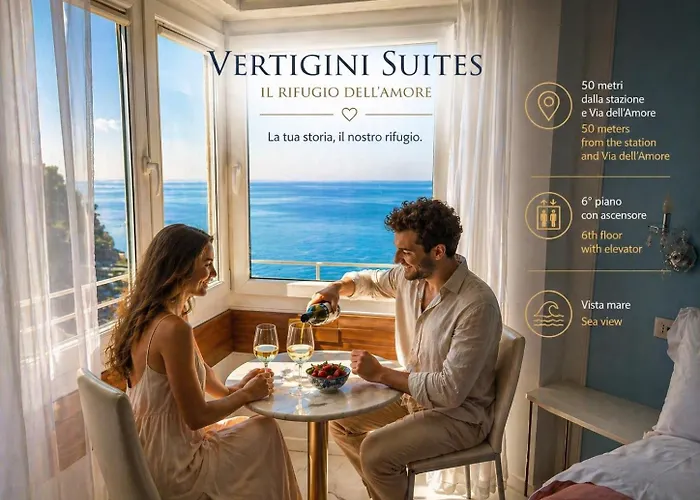 Vertigini Suites, Il Rifugio dell Amore per SOLE COPPIE , A 50m dalla Stazione e dalla Via dell Amore con Vista Mare e Intimità Appagante